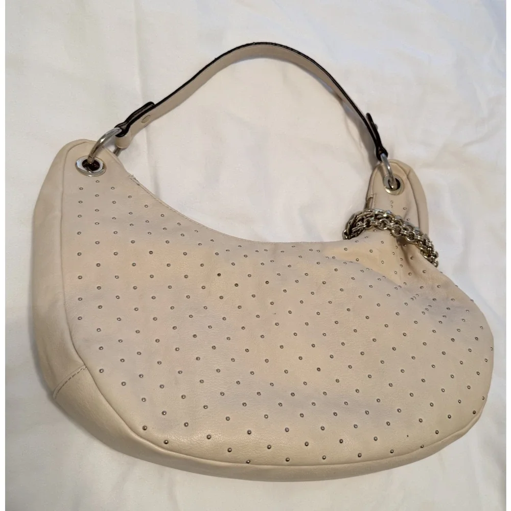 INC INTERNATIONAL CONCEPTS Ivory Studded‎ hobo shoulder bag gold chain crescent